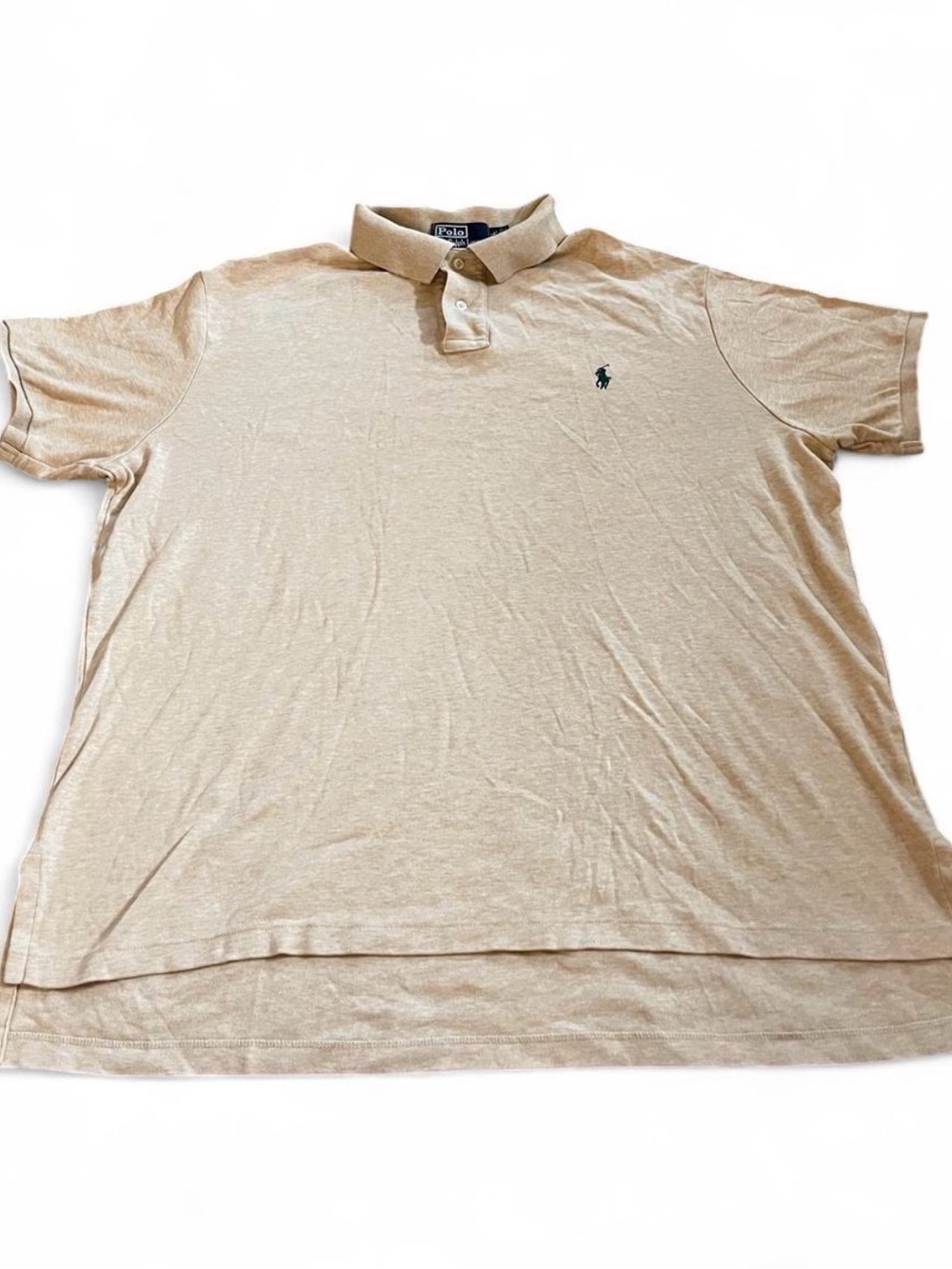Vintage Men’s Ralph Lauren Polo Shirt Beige Green Pony Size XL Preppy